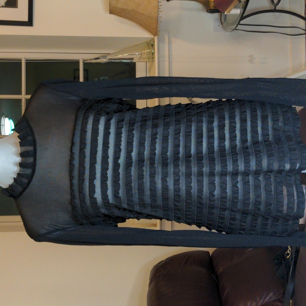 XX1 Brand size LARGE, black sheer sleeves with ruffles, exposed zip EUC